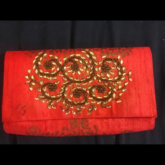 Fabindia: orange silk embroidered clutch - Picture 2 of 6